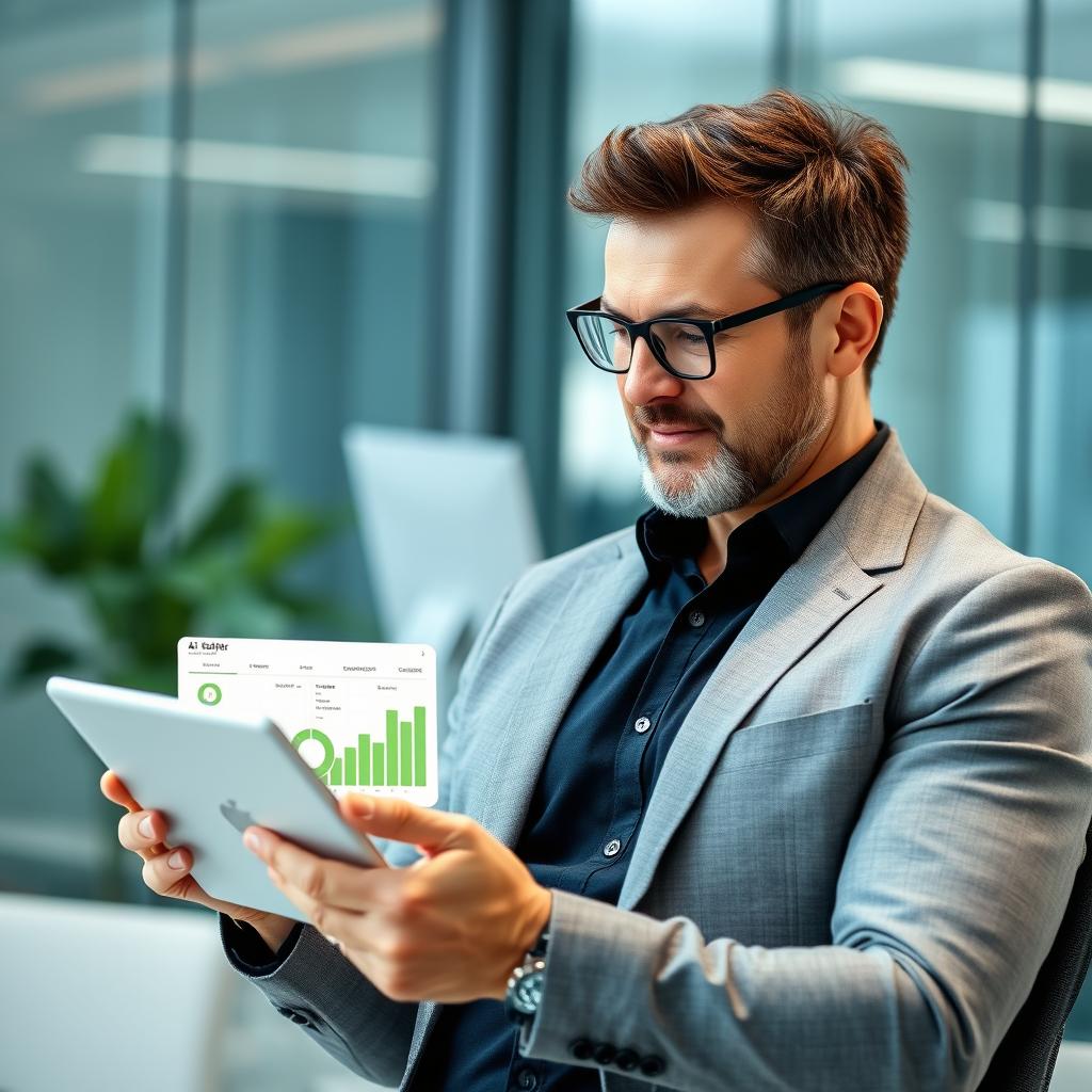 Business owner making faster decisions with AI Business Intelligence dashboard Business owner making faster decisions with AI Business Intelligence dashboard