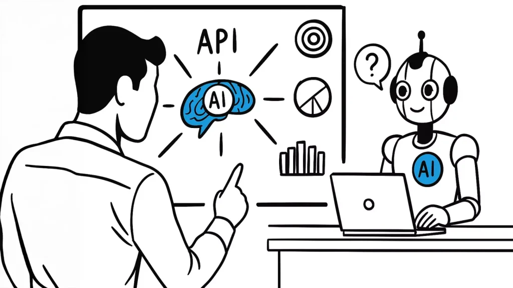 Hand-drawn black and white digital illustration of a business executive interacting with an AI-powered data warehouse dashboard and chatbot. The executive is engaging with a screen displaying graphs, data icons, and a friendly AI assistant, reflecting smart data-driven decision-making. Hand-drawn black and white digital illustration of a business executive interacting with an AI-powered data warehouse dashboard and chatbot. The executive is engaging with a screen displaying graphs, data icons, and a friendly AI assistant, reflecting smart data-driven decision-making.